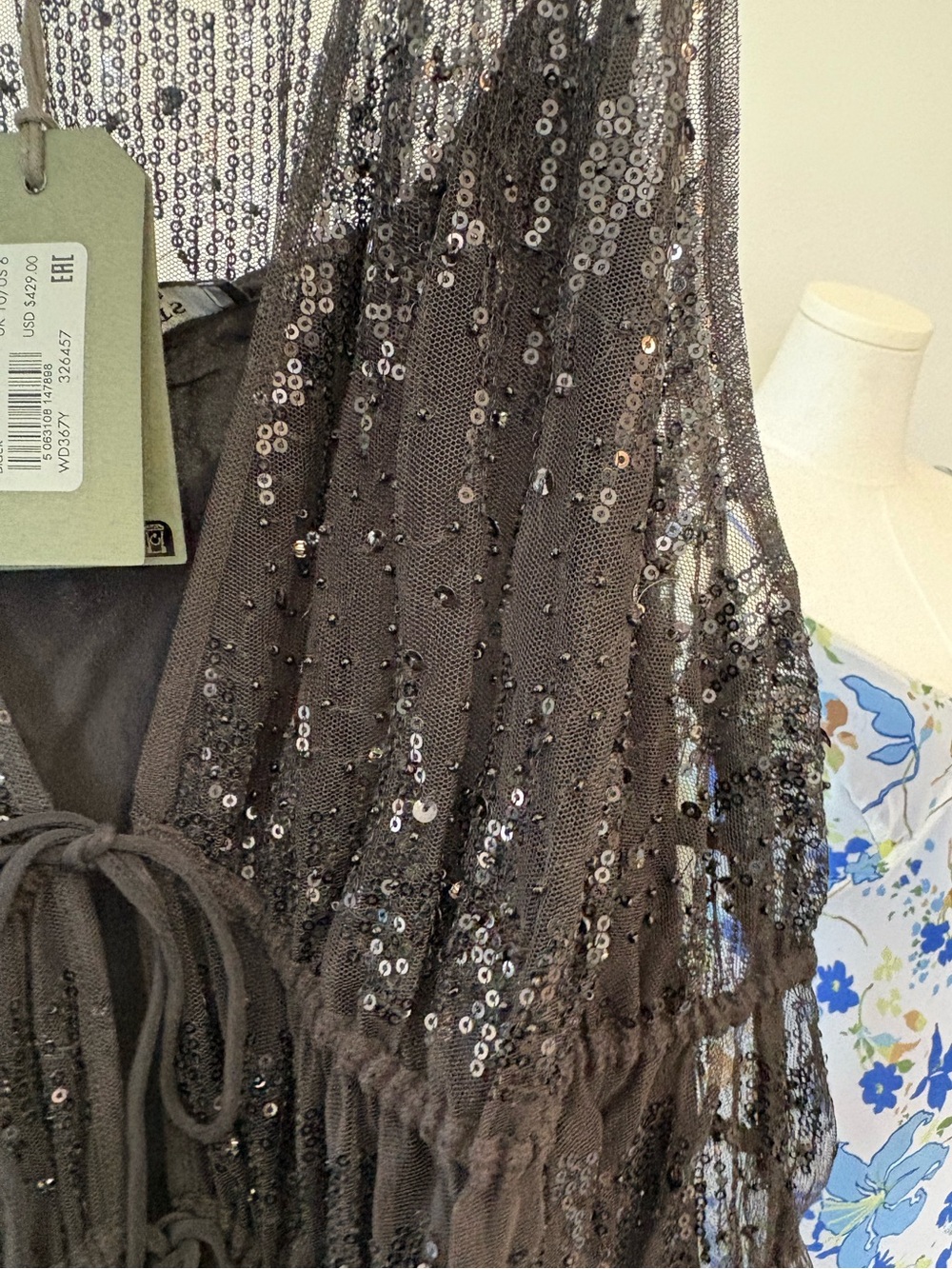 ALL SAINTS Robyn Embellished Black Sequin Tulle Maxi Dress NWT 6 - Picture 11 of 15